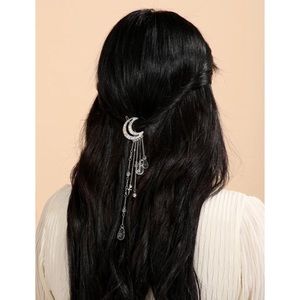 Silver Rhinestone Celestial Moon Hair Clip Barrette